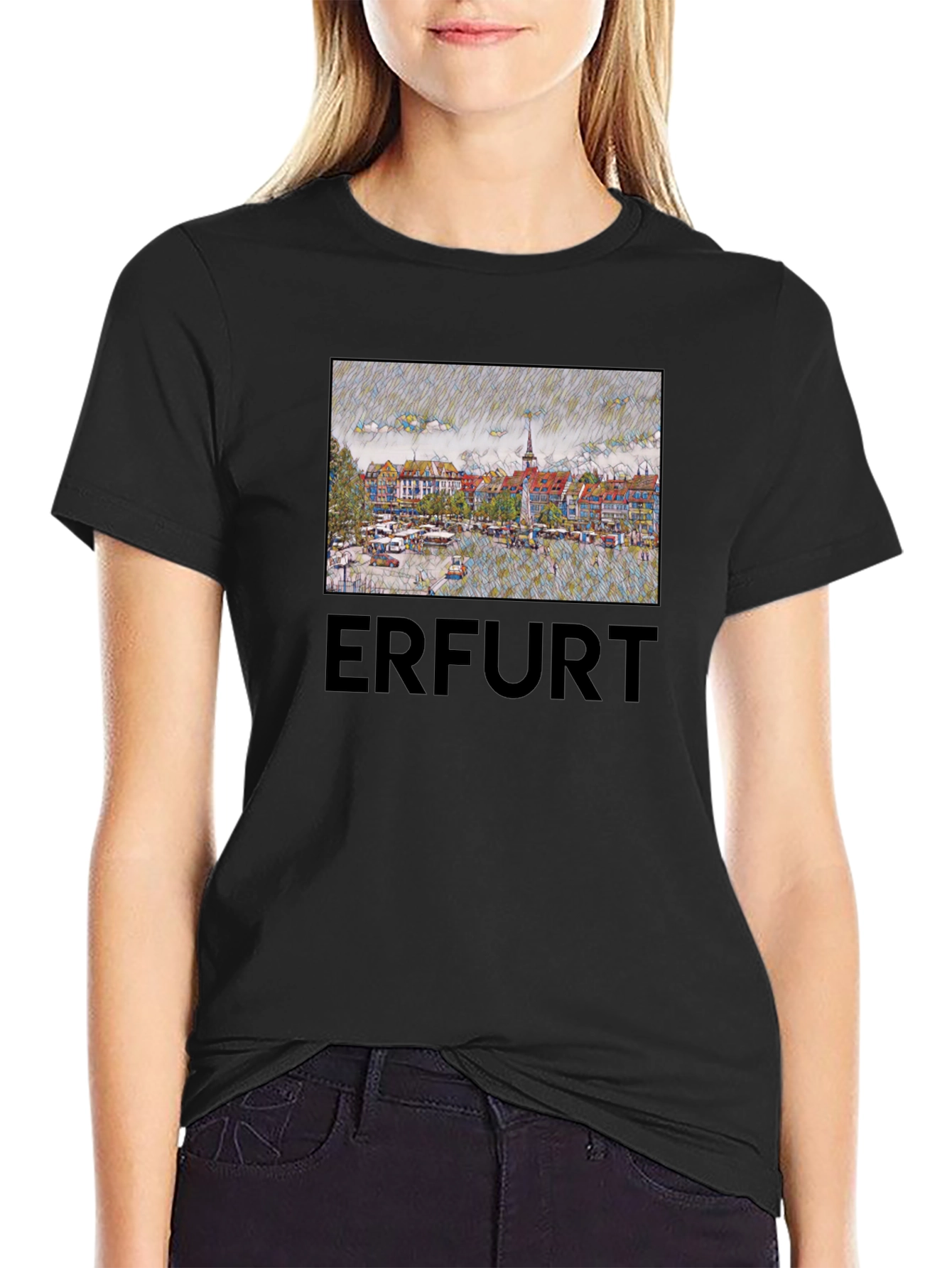 Erfurt Germany T-Shirt - Cityscape Sketch Art