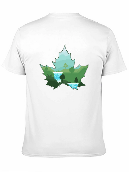 Nature Scene Maple Leaf Graphic Tee - Black