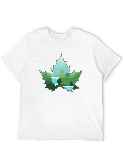 Nature Scene Maple Leaf Graphic Tee - Black