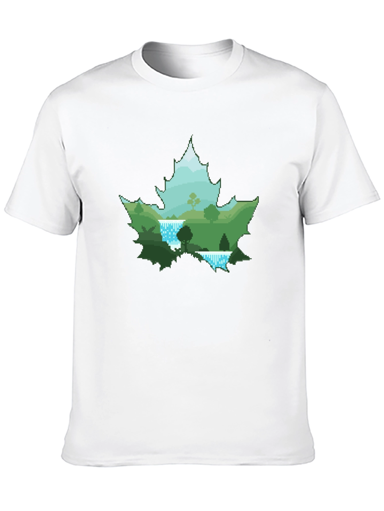 Nature Scene Maple Leaf Graphic Tee - Black