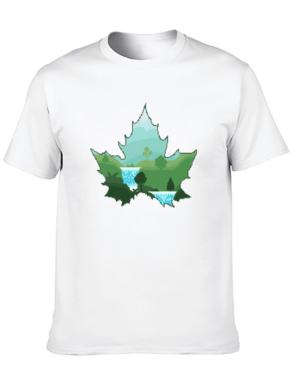 Nature Scene Maple Leaf Graphic Tee - Black