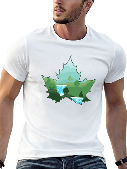 Nature Scene Maple Leaf Graphic Tee - Black