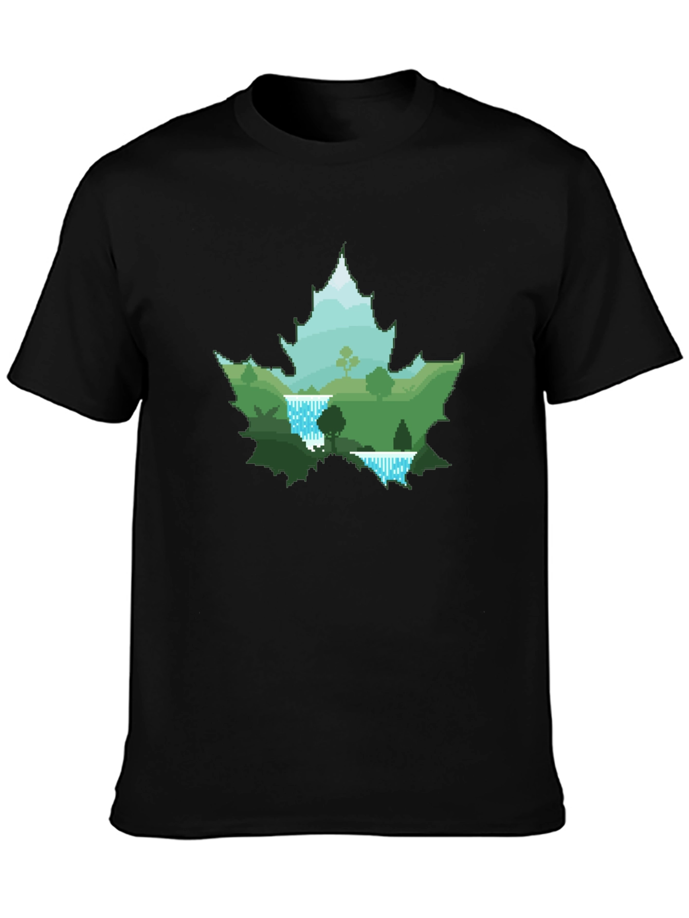 Nature Scene Maple Leaf Graphic Tee - Black
