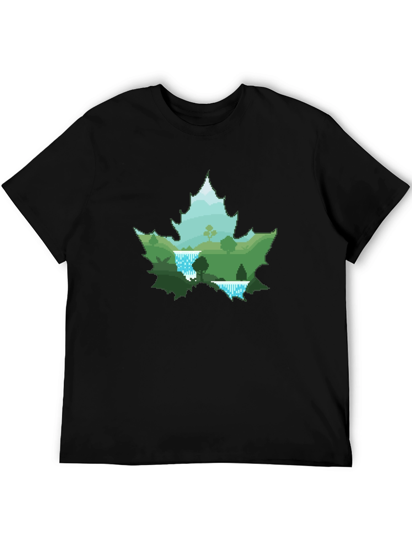 Nature Scene Maple Leaf Graphic Tee - Black