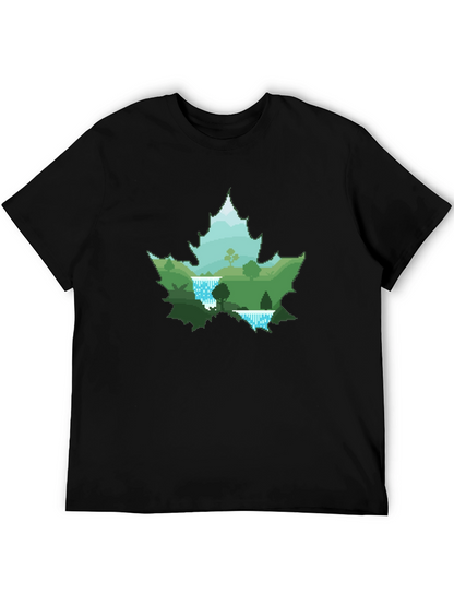 Nature Scene Maple Leaf Graphic Tee - Black
