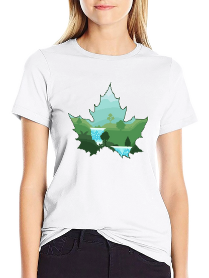 Nature Scene Maple Leaf Graphic Tee - Black