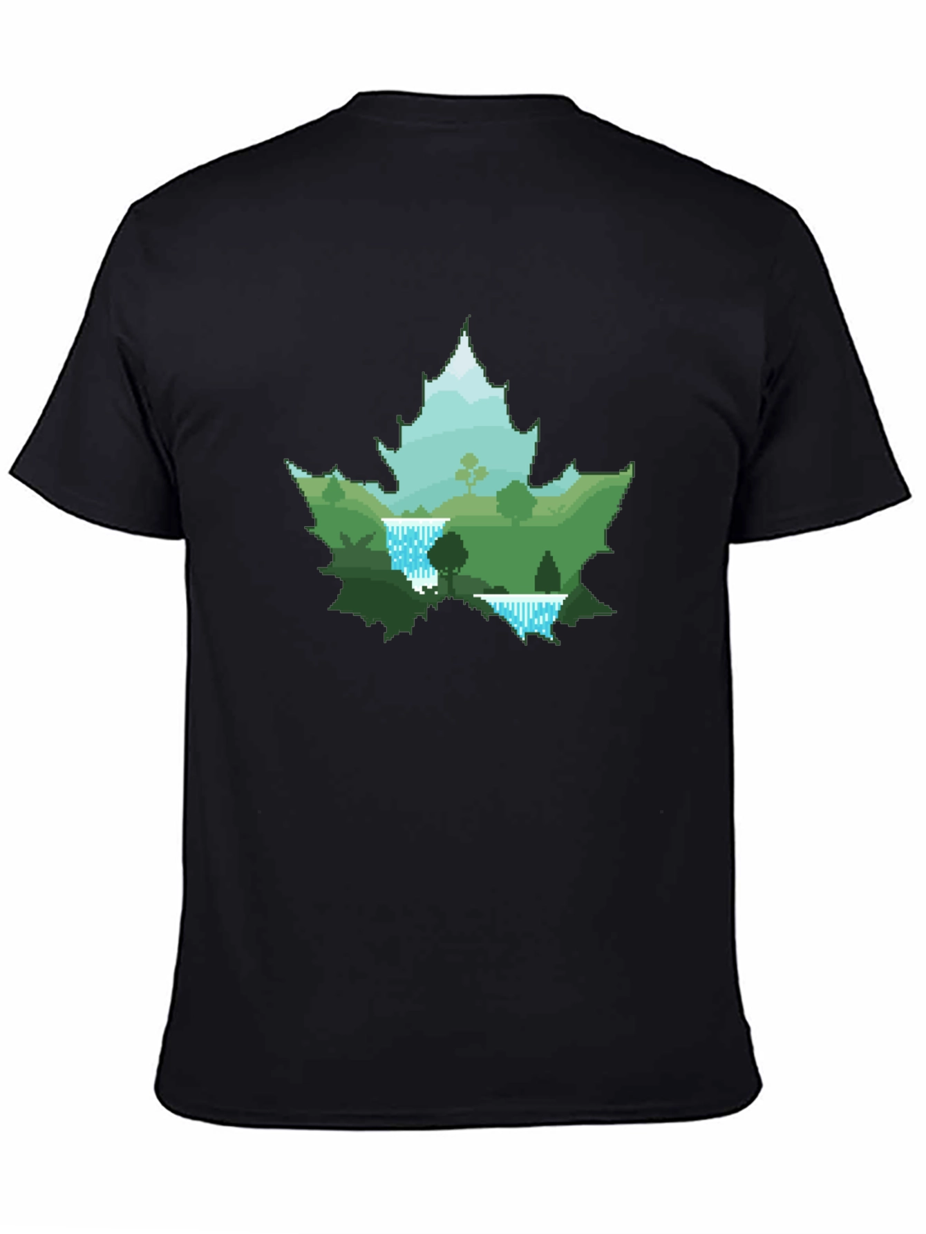 Nature Scene Maple Leaf Graphic Tee - Black