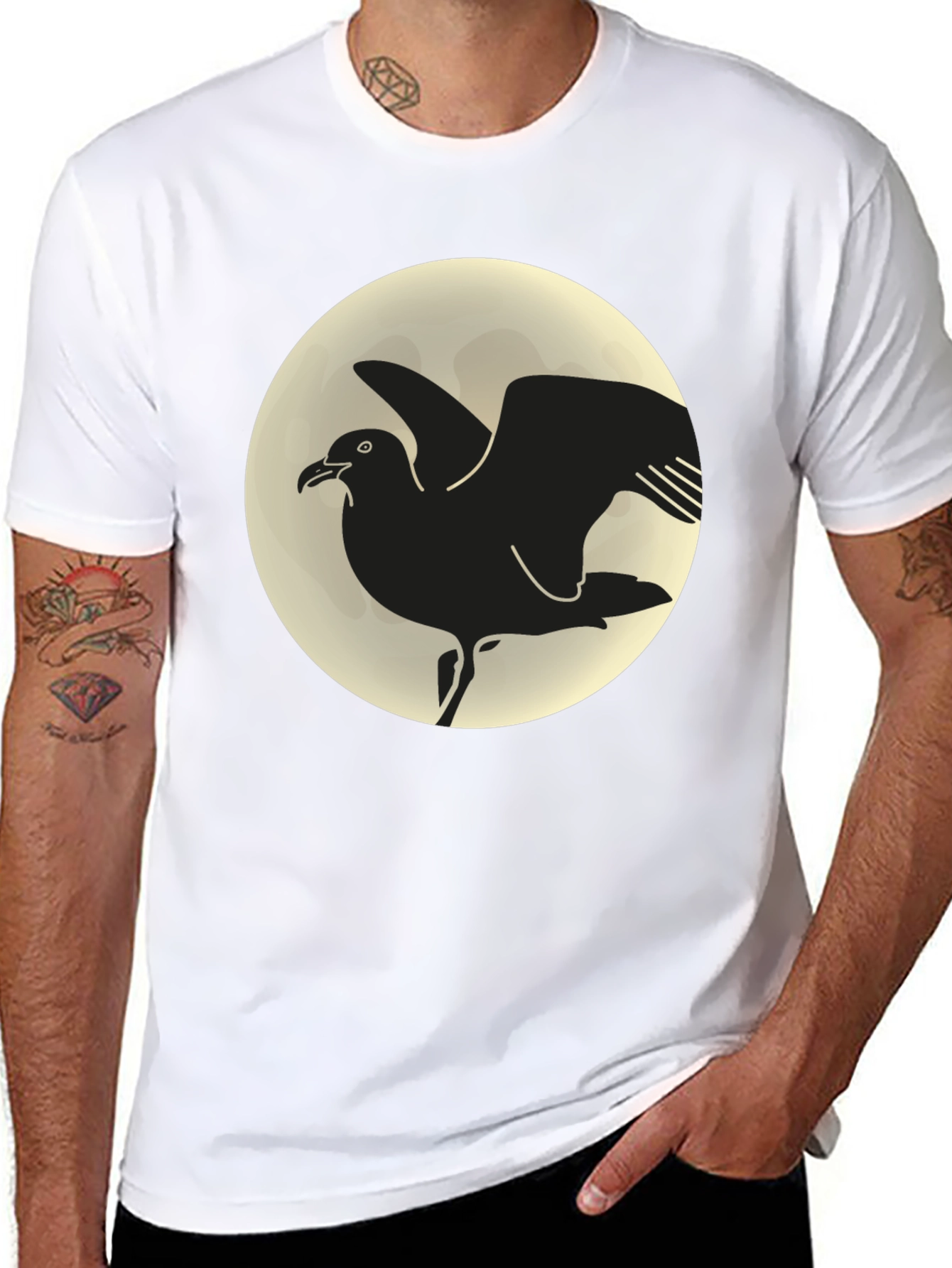 Seagull Moon Graphic Tee - Black Cotton T-Shirt