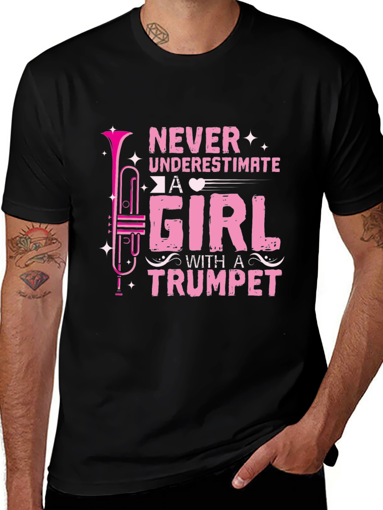 Never Underestimate A Girl With A Trumpet Black T-Shirt