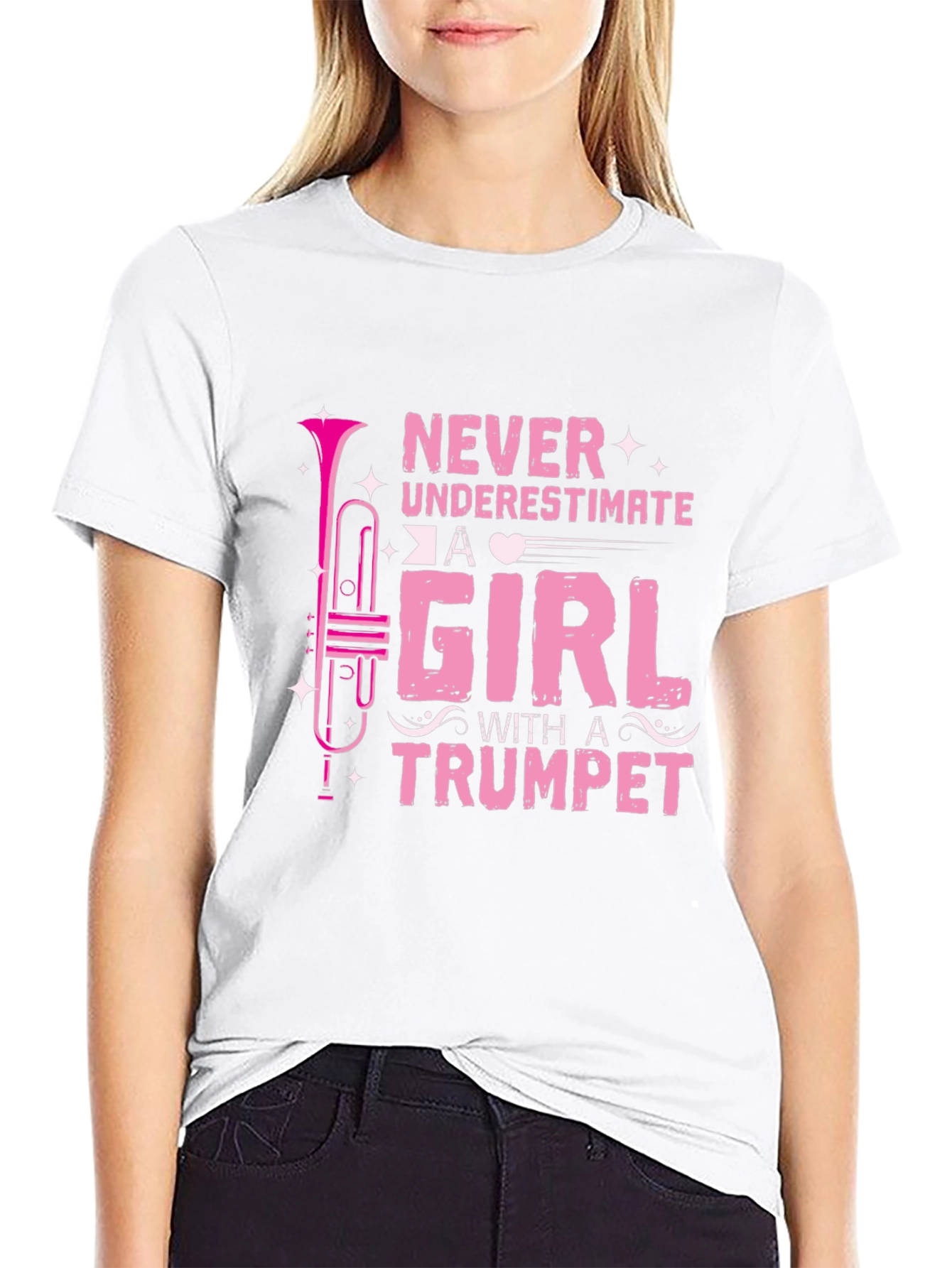 Never Underestimate A Girl With A Trumpet Black T-Shirt