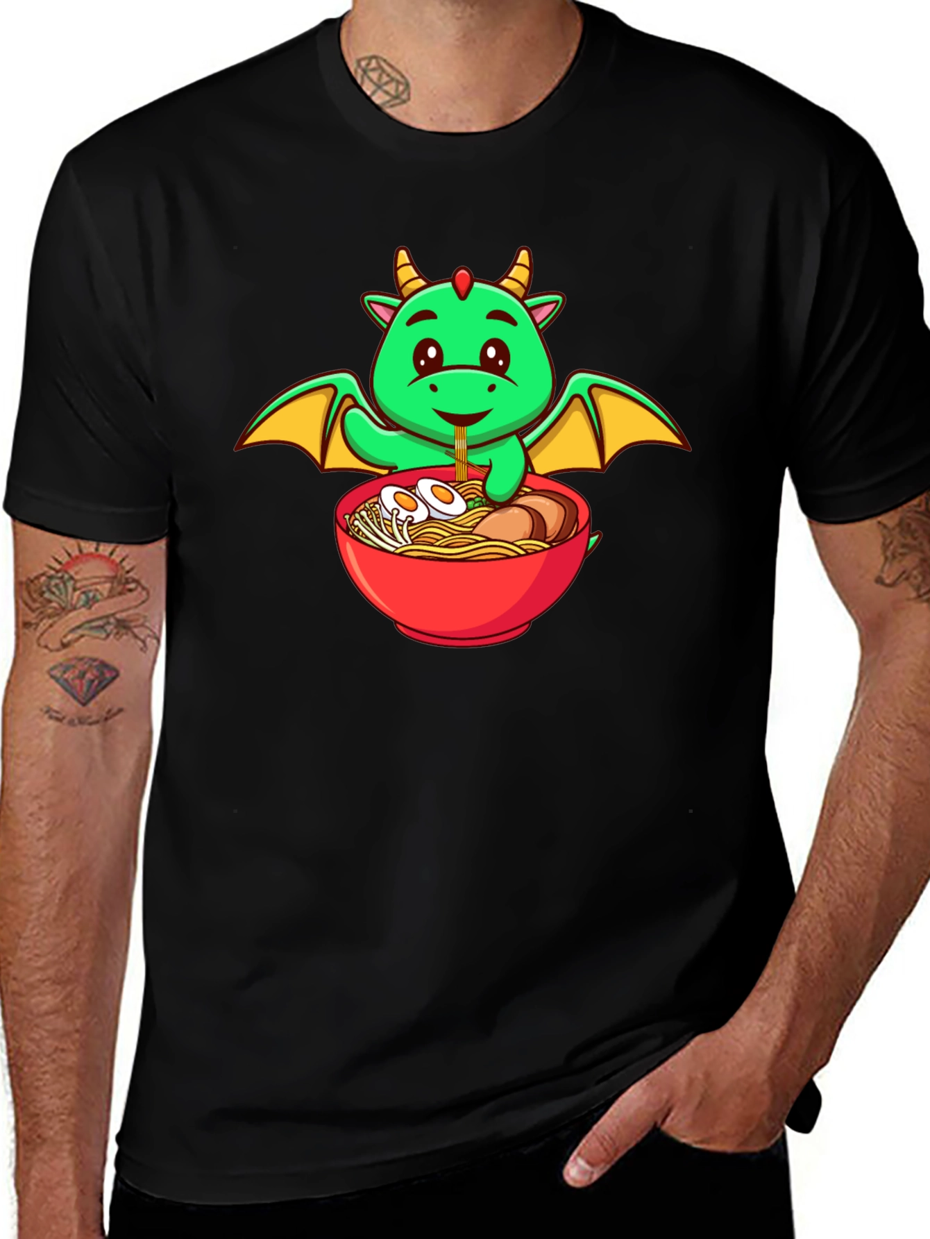 Cute Dragon Ramen Lover Black T-Shirt