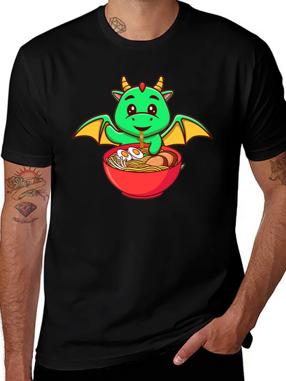 Cute Dragon Ramen Lover Black T-Shirt