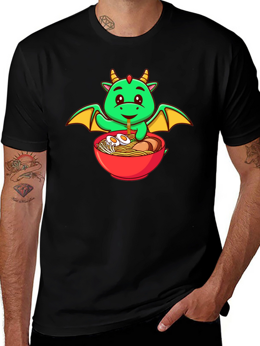Cute Dragon Ramen Lover Black T-Shirt