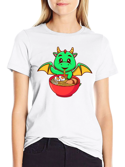 Cute Dragon Ramen Lover Black T-Shirt