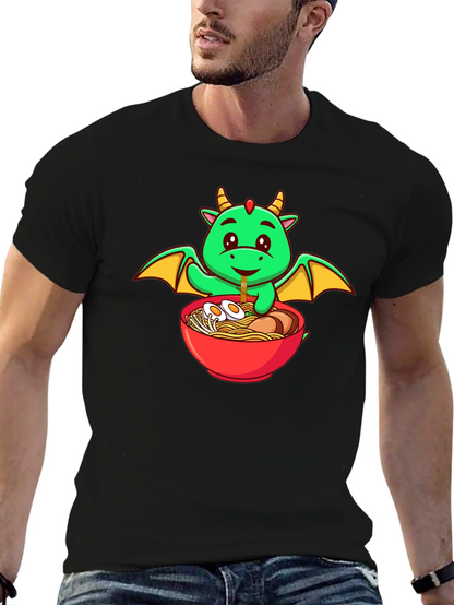 Cute Dragon Ramen Lover Black T-Shirt