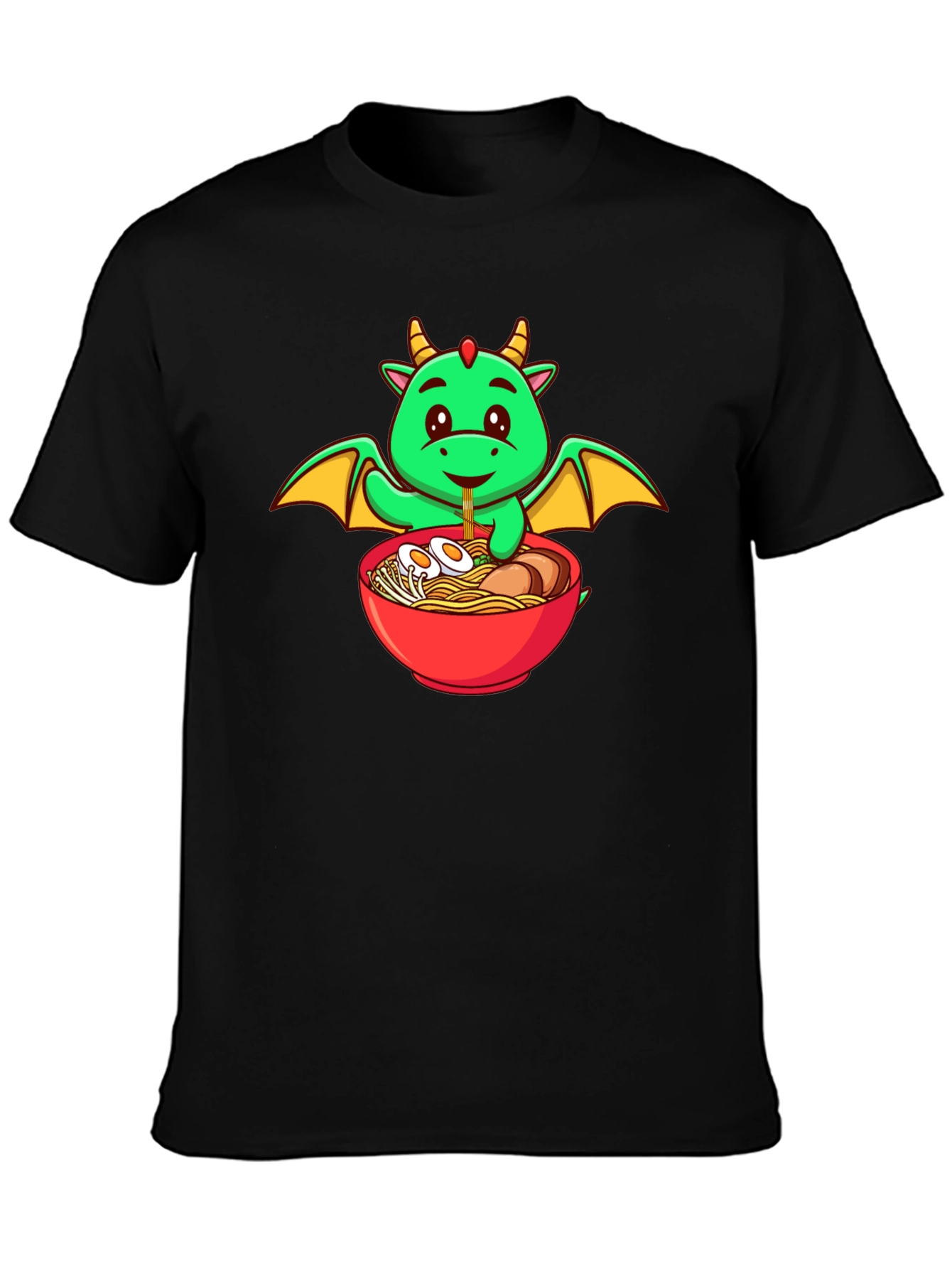 Cute Dragon Ramen Lover Black T-Shirt