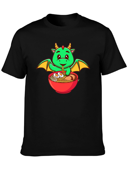 Cute Dragon Ramen Lover Black T-Shirt