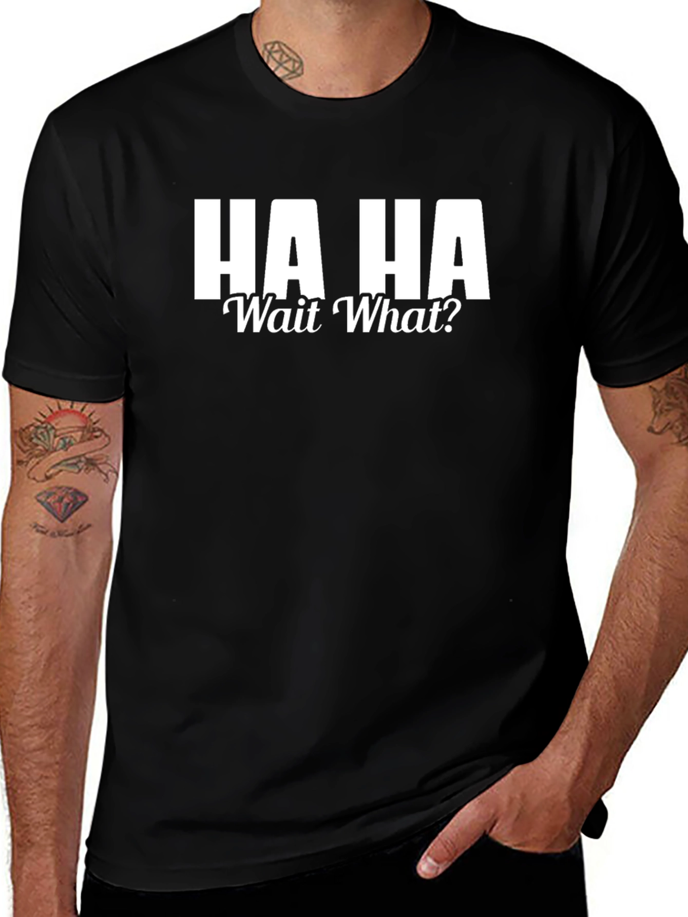 HA HA Wait What? Graphic T-Shirt - Black