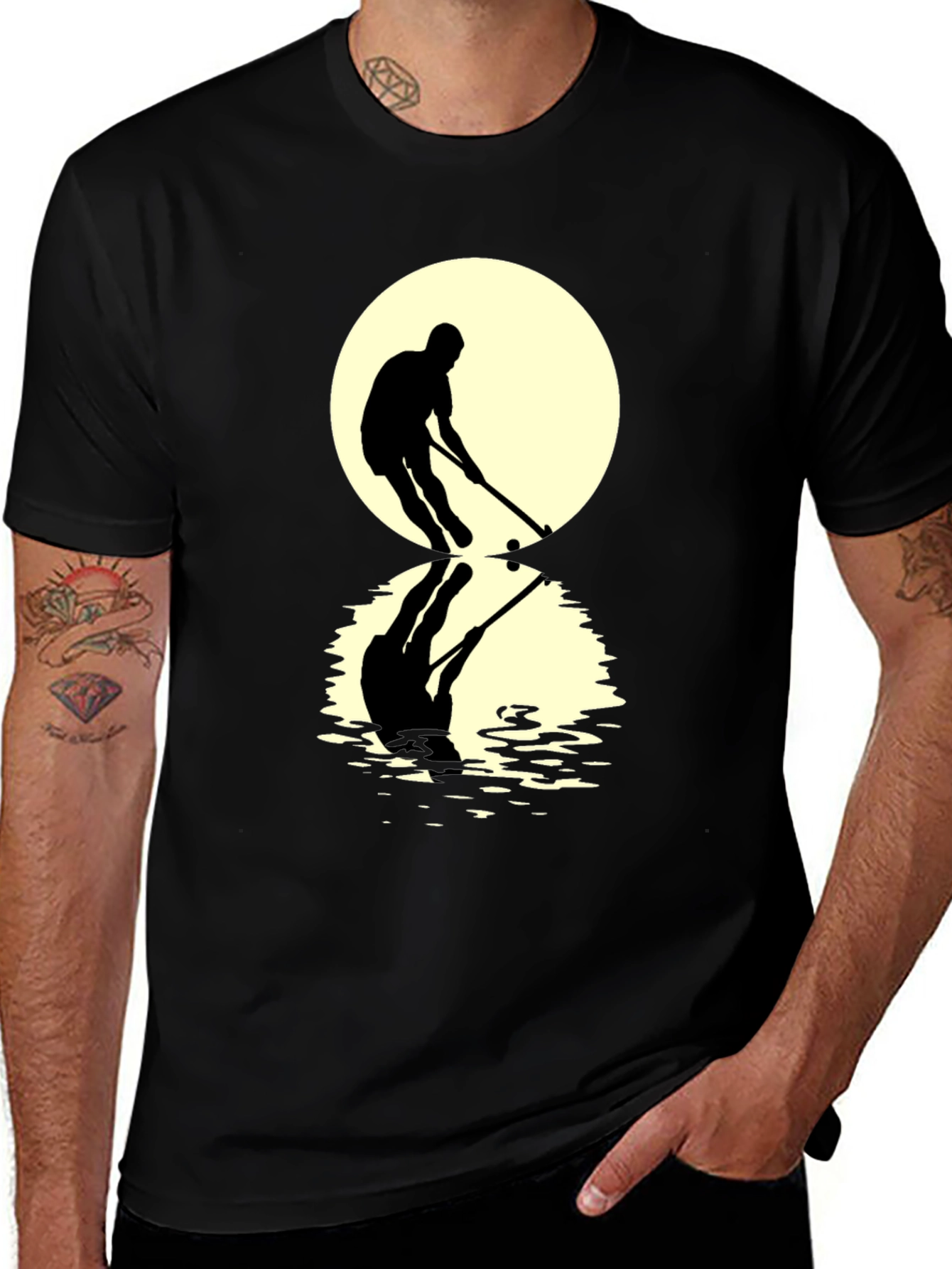 Hockey Player Reflection Graphic Tee - Black