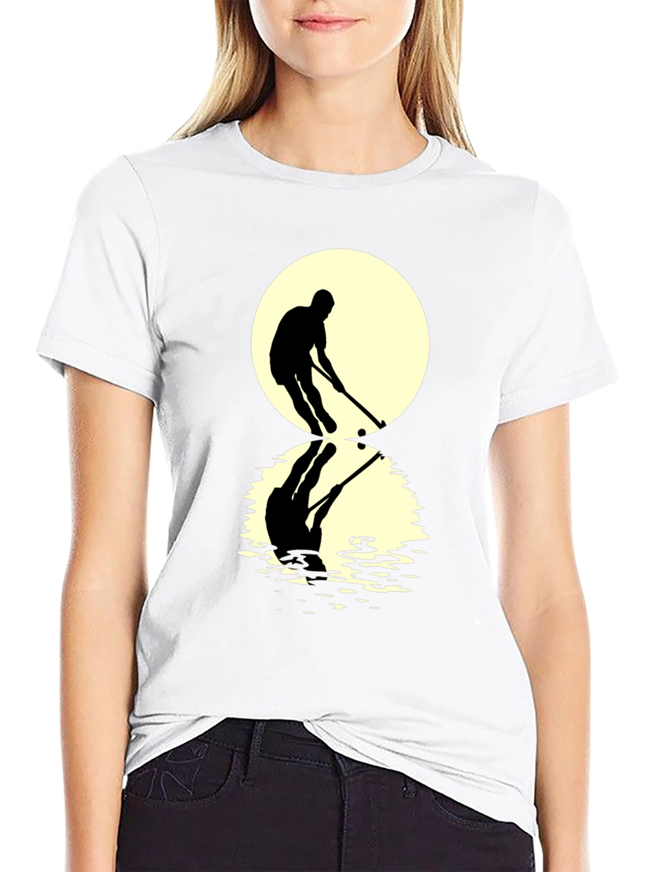 Hockey Player Reflection Graphic Tee - Black