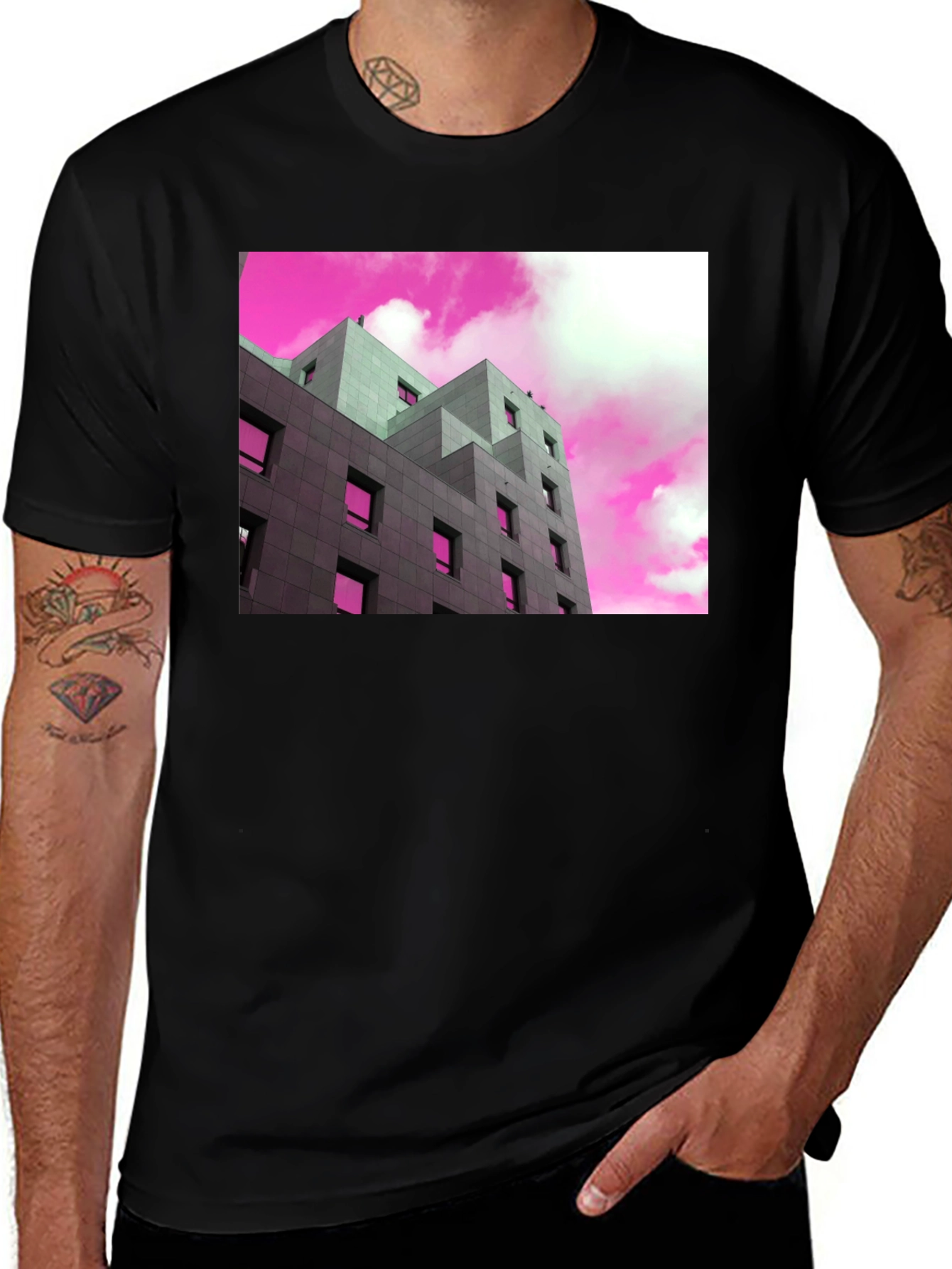 Modern Building Graphic Tee - Trendy Urban Style T-Shirt