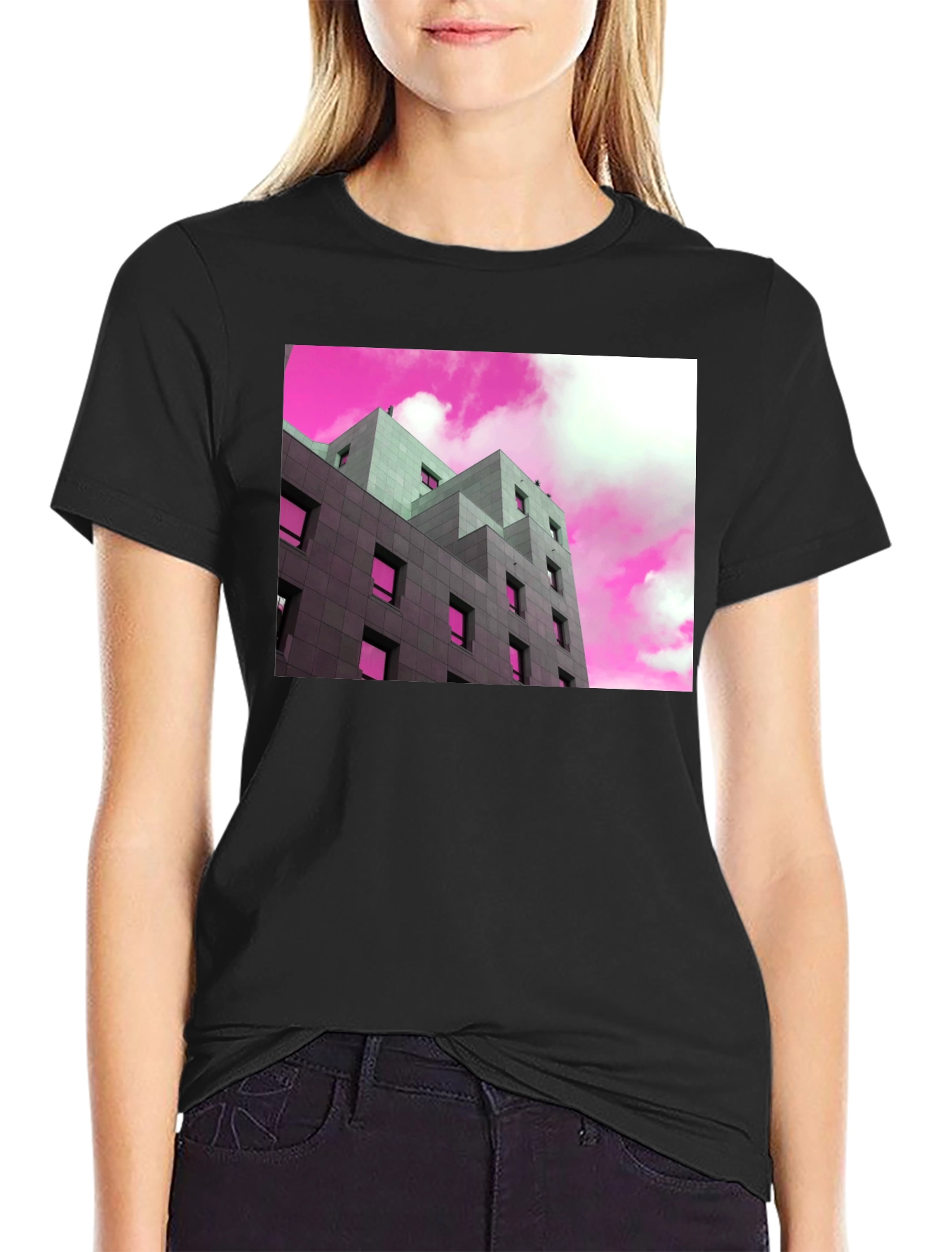Modern Building Graphic Tee - Trendy Urban Style T-Shirt