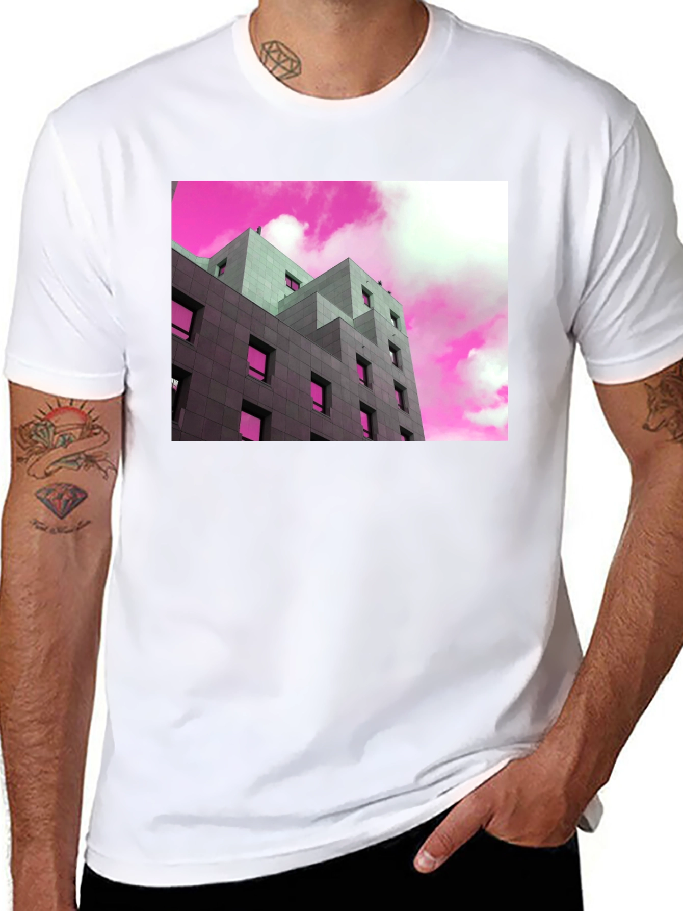Modern Building Graphic Tee - Trendy Urban Style T-Shirt
