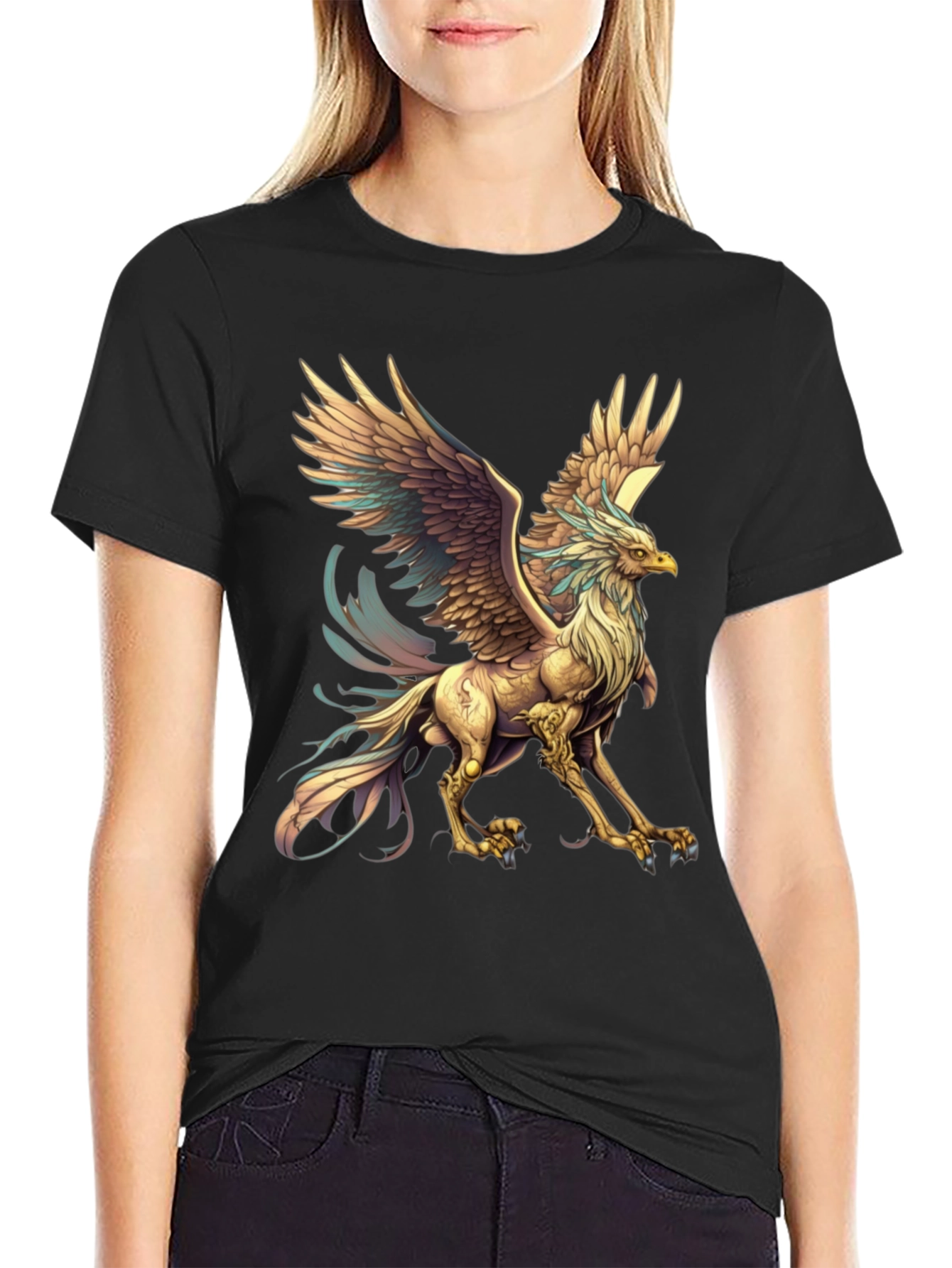 Mythical Griffin Graphic Tee - Black Cotton T-Shirt