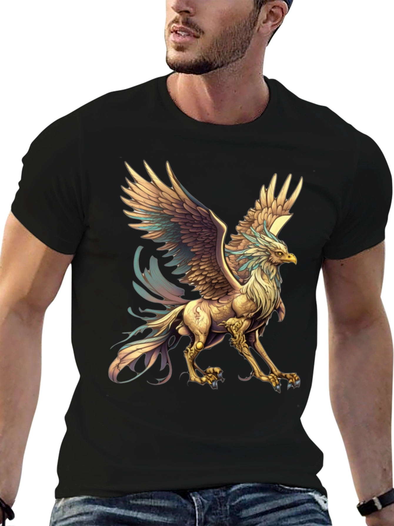 Mythical Griffin Graphic Tee - Black Cotton T-Shirt