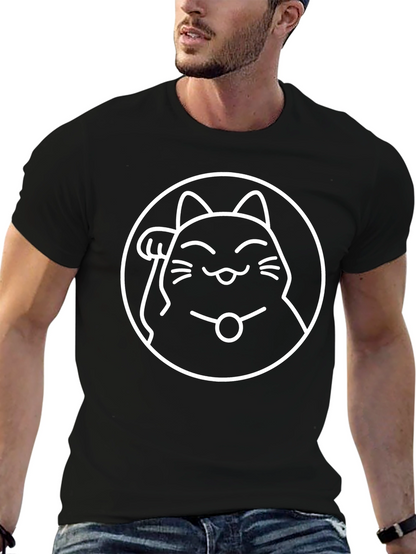 Lucky Cat Graphic Tee - Black Cotton T-Shirt