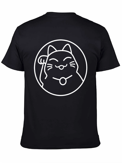 Lucky Cat Graphic Tee - Black Cotton T-Shirt