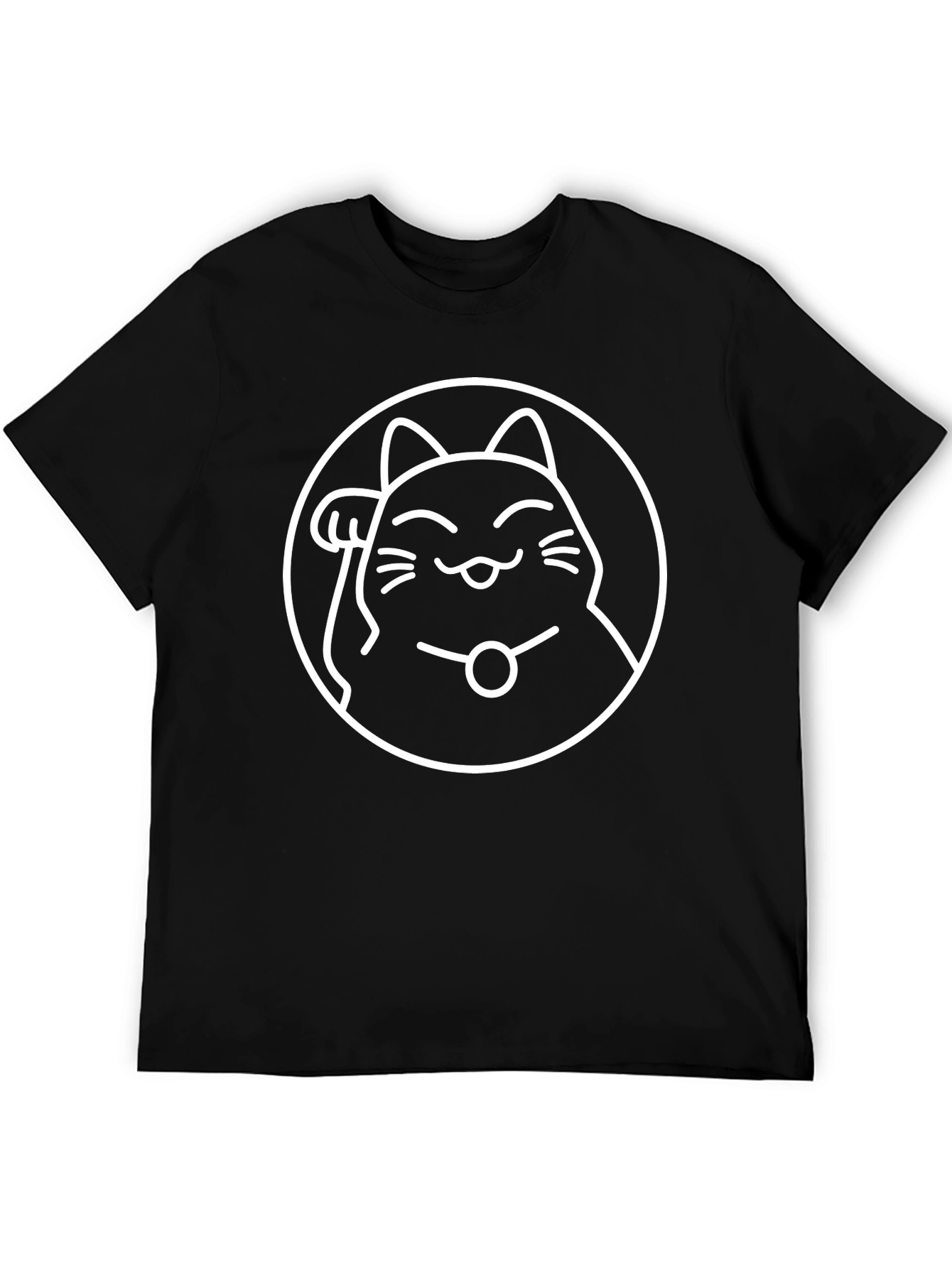 Lucky Cat Graphic Tee - Black Cotton T-Shirt
