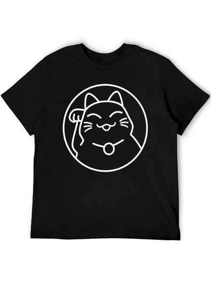 Lucky Cat Graphic Tee - Black Cotton T-Shirt