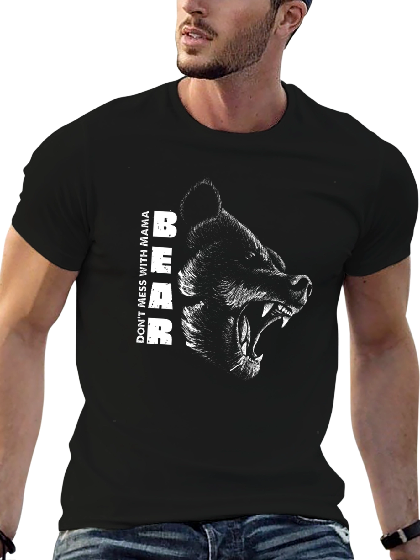 Mama Bear Graphic Tee - Black Cotton T-Shirt