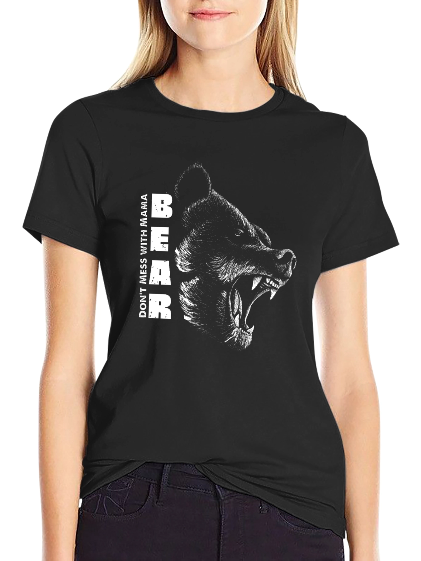 Mama Bear Graphic Tee - Black Cotton T-Shirt