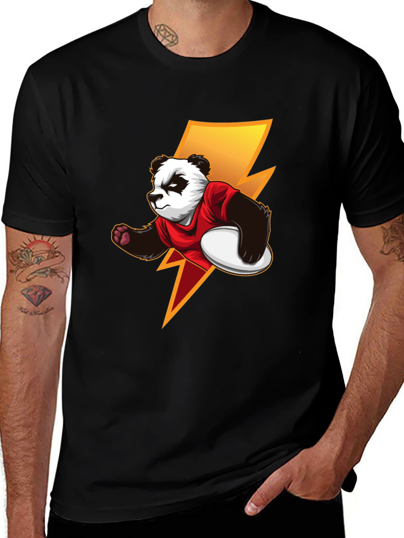 Panda Rugby Player Graphic T-Shirt - Black