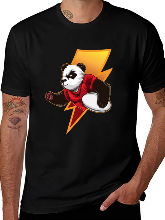 Panda Rugby Player Graphic T-Shirt - Black