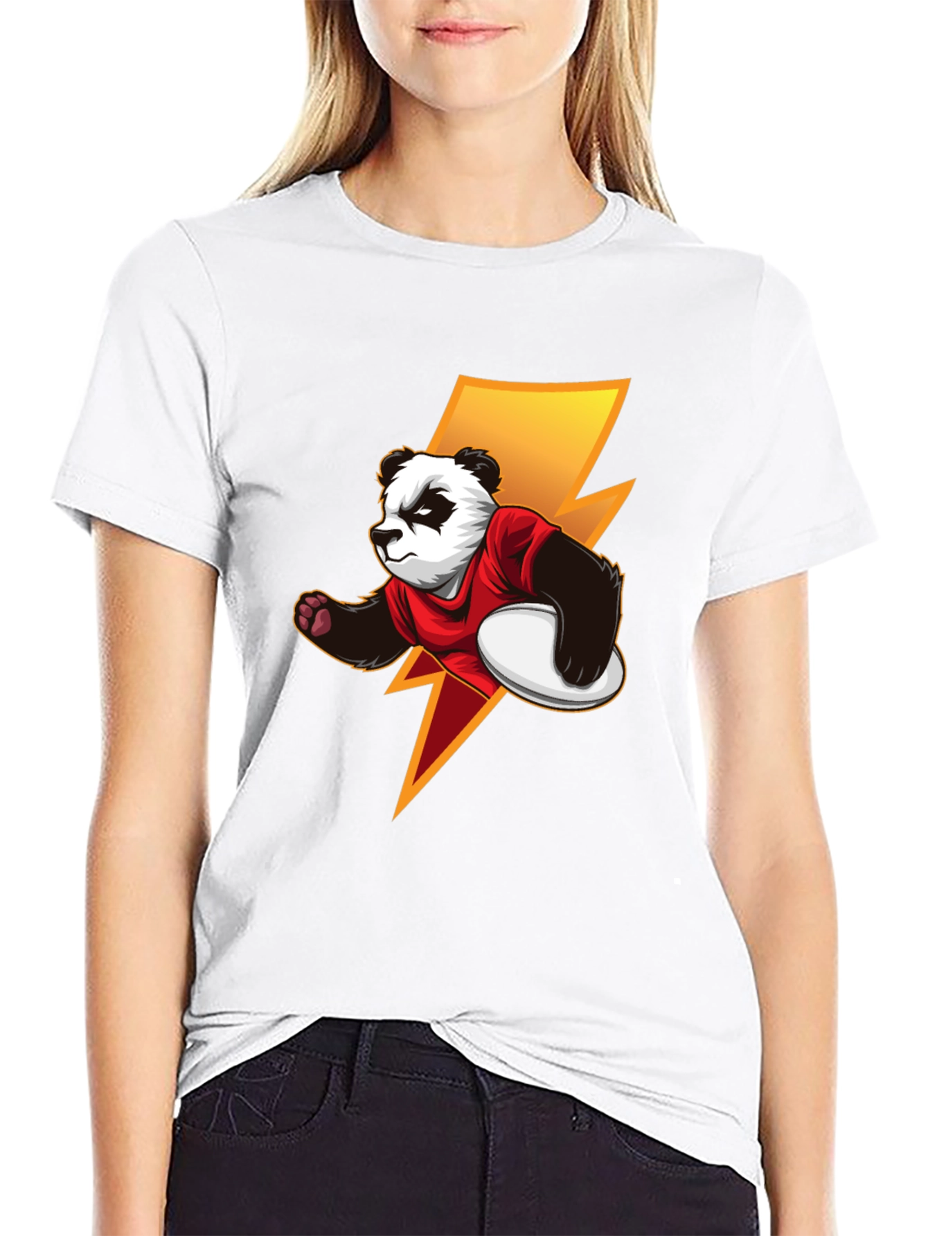 Panda Rugby Player Graphic T-Shirt - Black