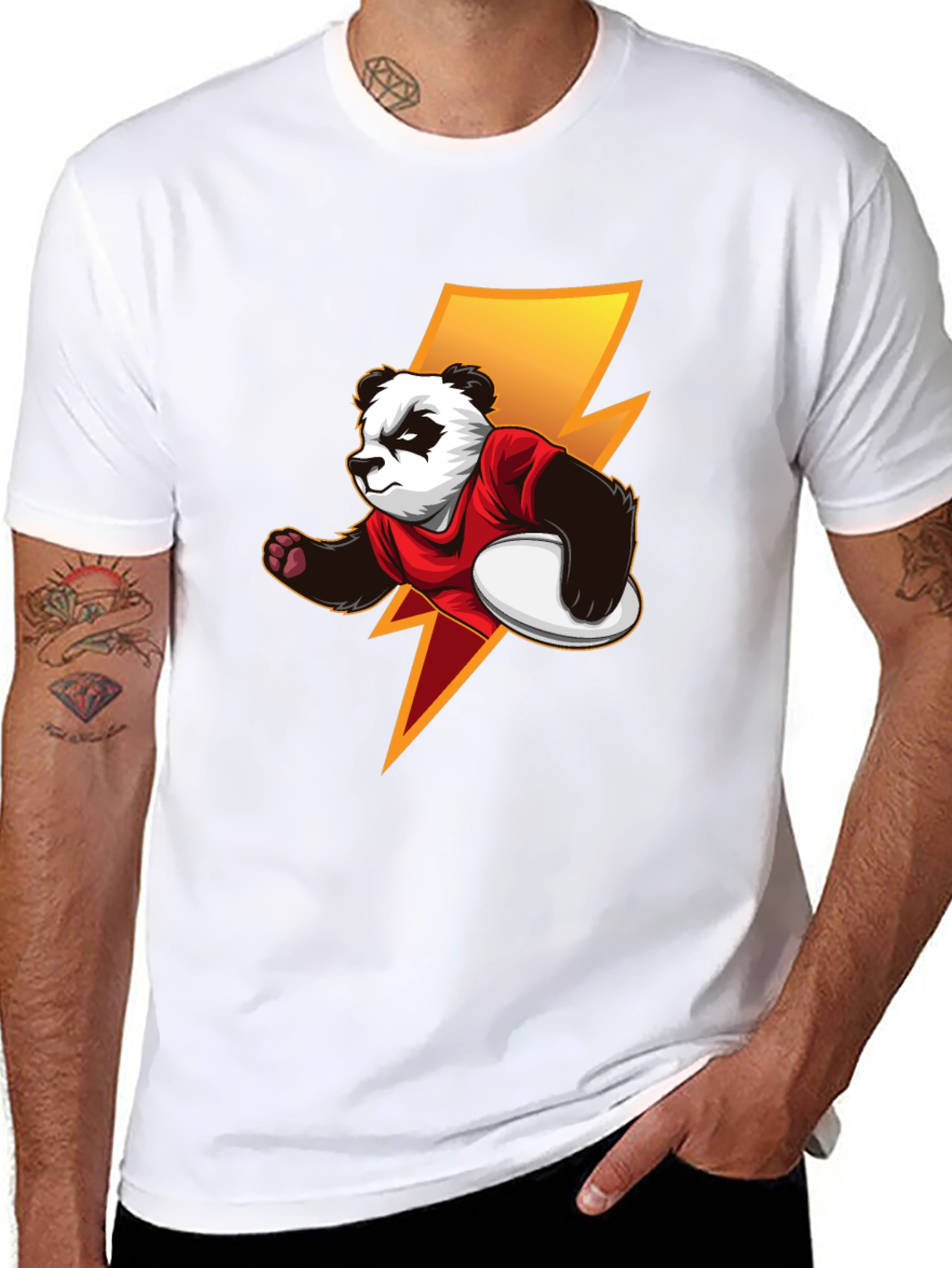 Panda Rugby Player Graphic T-Shirt - Black