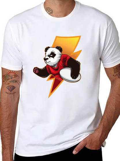 Panda Rugby Player Graphic T-Shirt - Black