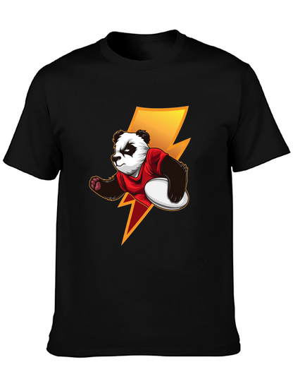 Panda Rugby Player Graphic T-Shirt - Black