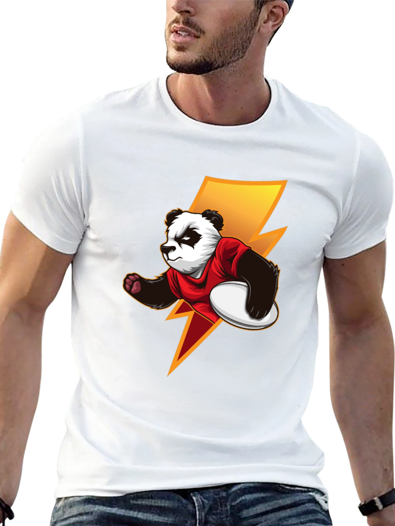 Panda Rugby Player Graphic T-Shirt - Black