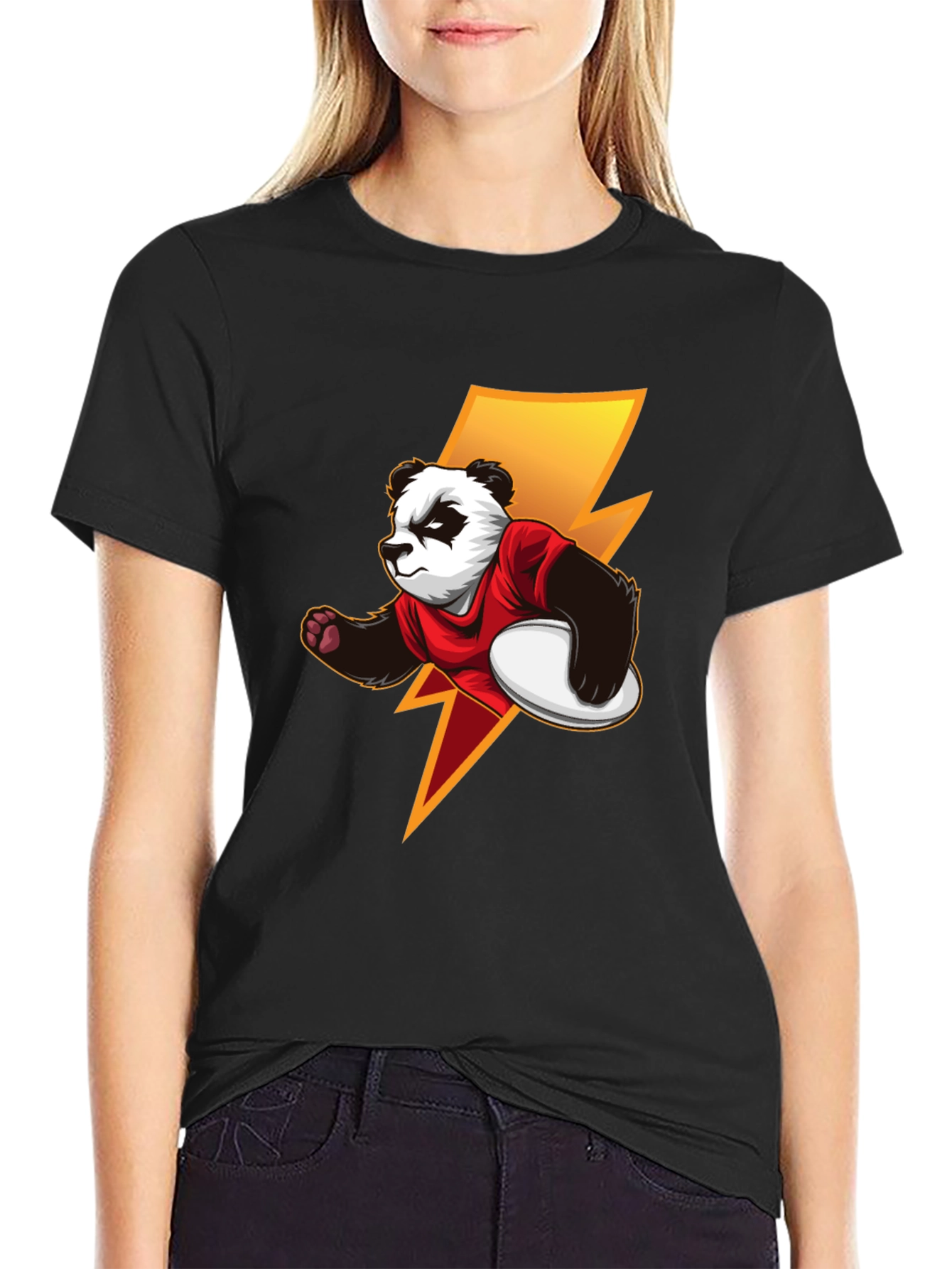 Panda Rugby Player Graphic T-Shirt - Black