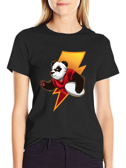 Panda Rugby Player Graphic T-Shirt - Black
