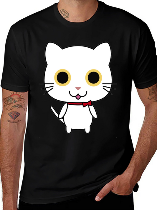 Cute Cartoon Cat Graphic Black T-Shirt