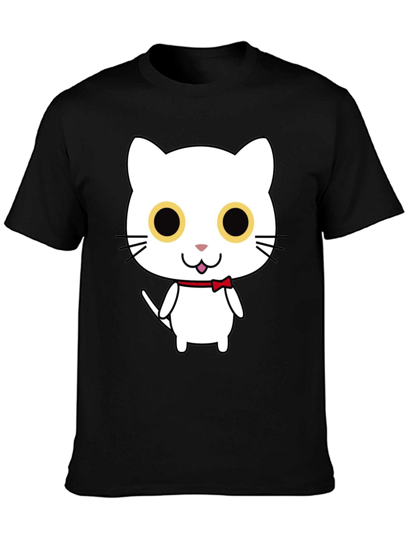 Cute Cartoon Cat Graphic Black T-Shirt