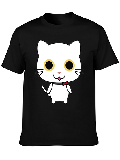 Cute Cartoon Cat Graphic Black T-Shirt