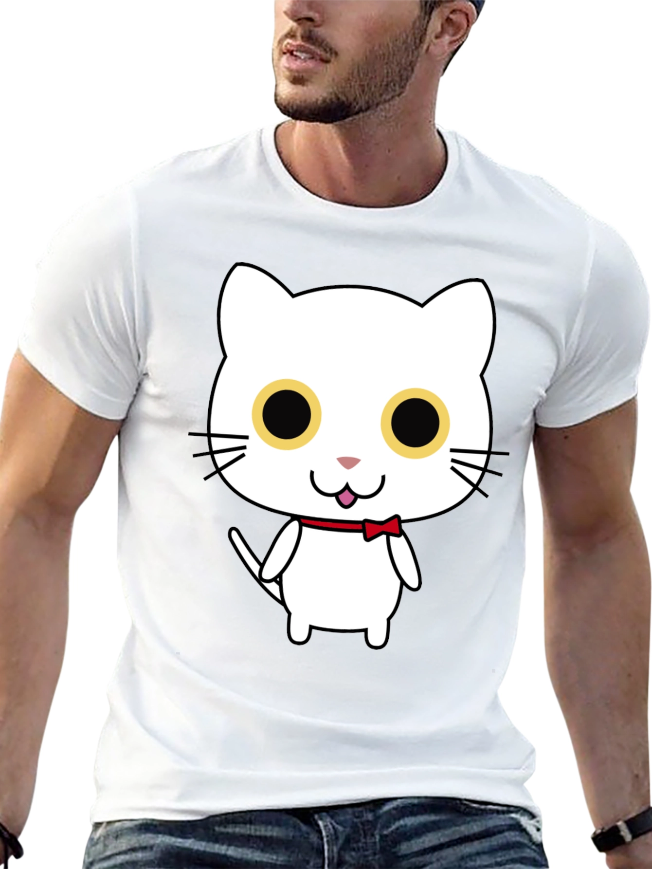 Cute Cartoon Cat Graphic Black T-Shirt