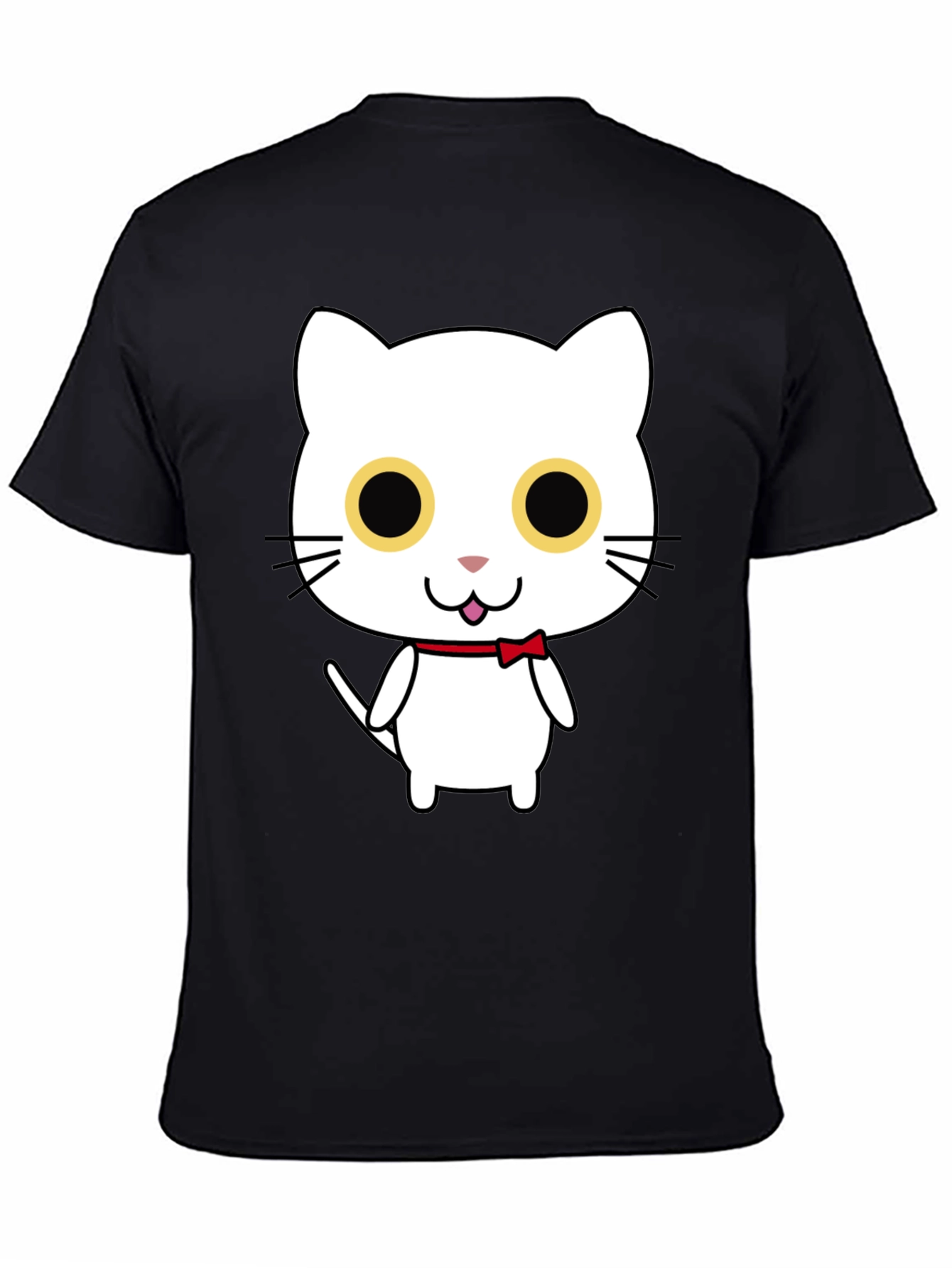 Cute Cartoon Cat Graphic Black T-Shirt