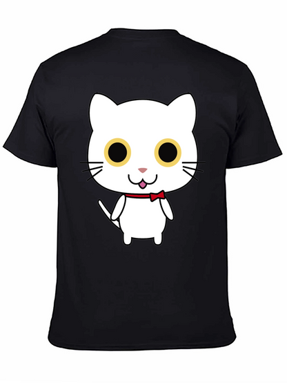 Cute Cartoon Cat Graphic Black T-Shirt